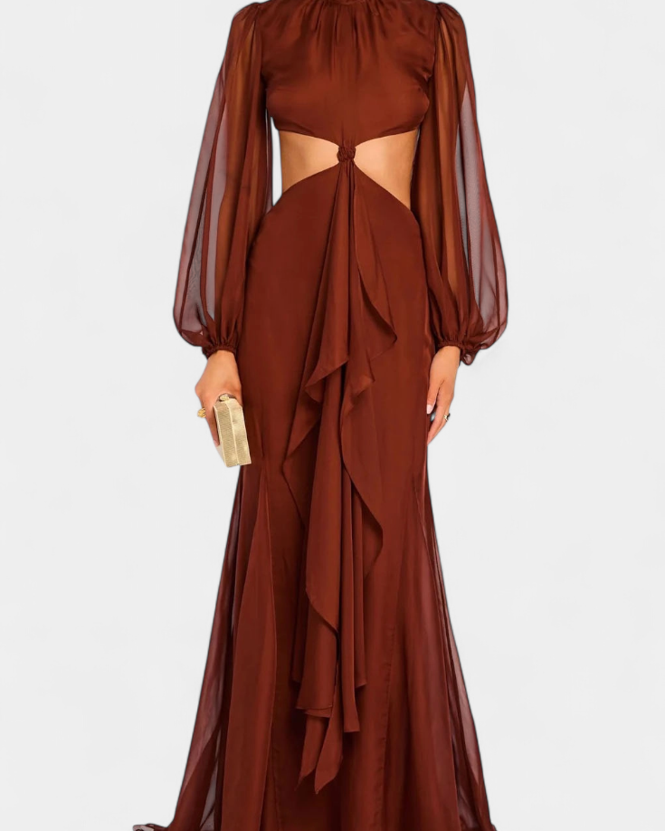 Delanie Vestido Maxi con Cutout y Volantes Dramáticos