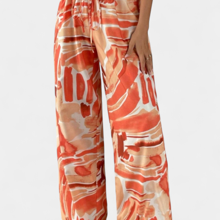 Senda Pantalones de Pierna Ancha con Estampado Abstracto