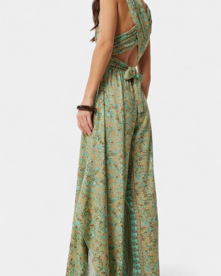 Leandra Mono Fluido Cruzado con Estampado Floral Verde