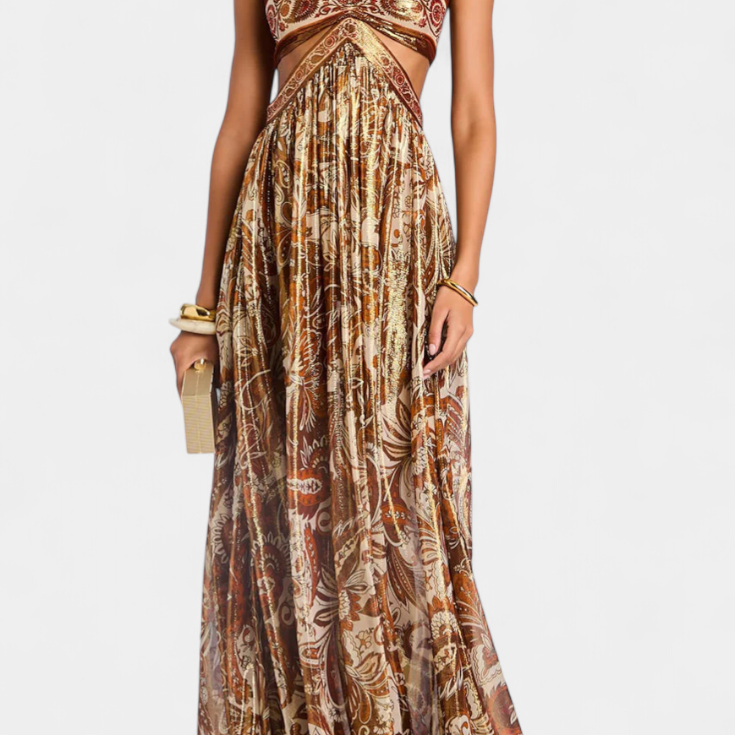 Tasha Vestido Maxi Halter con Espalda Descubierta y Detalles Huecos