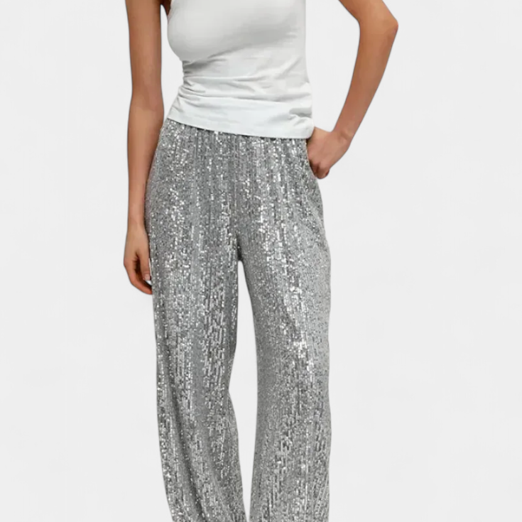 Elva | Pantalones de Lentejuelas de Cintura Alta y Corte Holgado