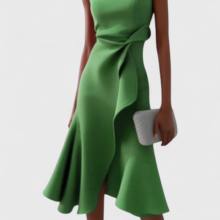 Claudia Vestido Midi Asimétrico con Drapeado Elegante