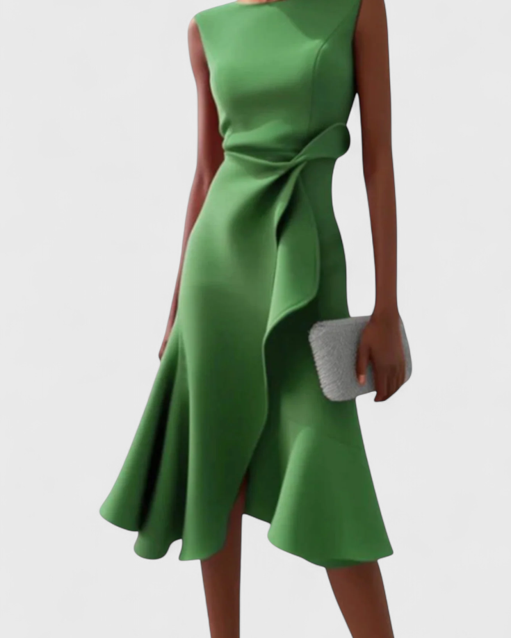 Claudia Vestido Midi Asimétrico con Drapeado Elegante