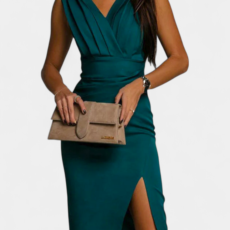 Rosanna Vestido Ceñido Elegante con Escote en V y Abertura Lateral
