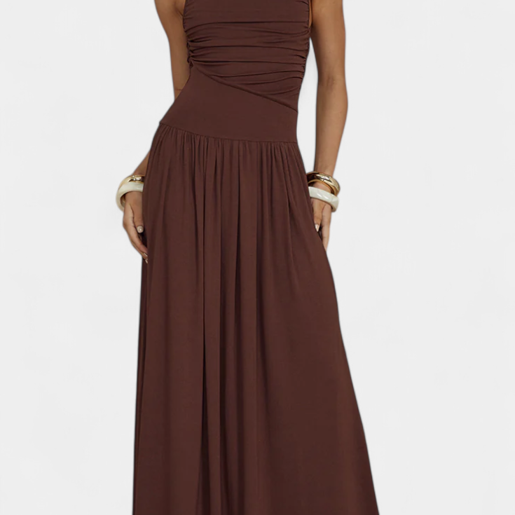 Maddy Vestido Maxi sin Mangas con Drapeado Lateral
