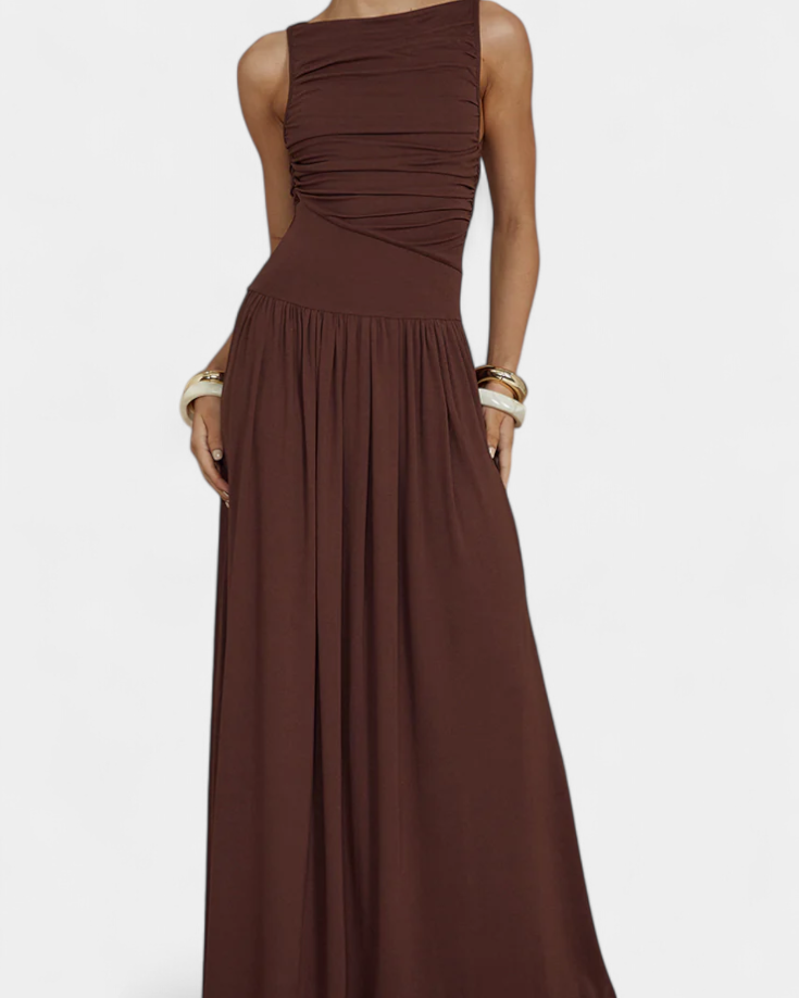 Maddy Vestido Maxi sin Mangas con Drapeado Lateral