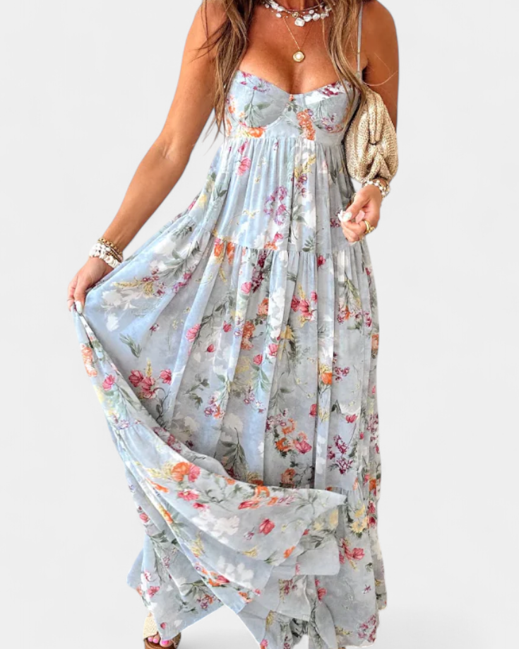 Neha Vestido Floral con Espalda Abierta y Tirantes Finos
