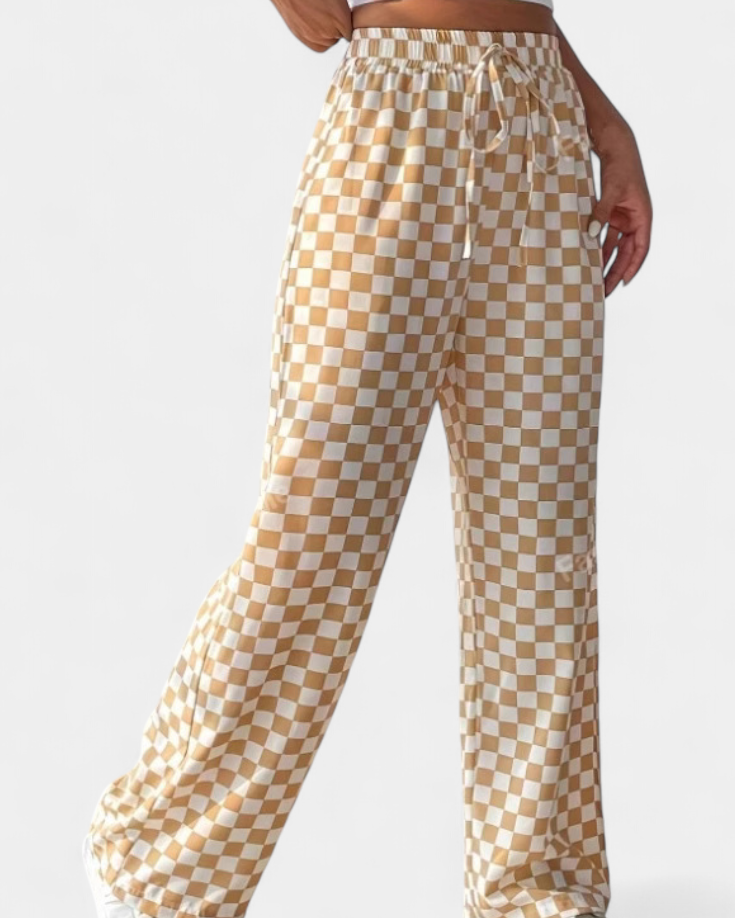 Hilaria | Pantalones de Pierna Ancha con Estampado a Cuadros