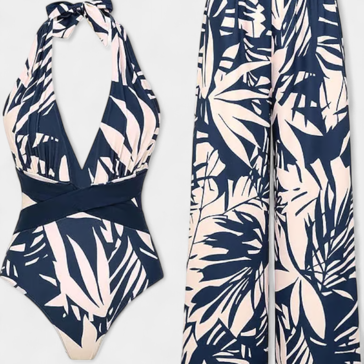 Ahria | Conjunto de Bañador Estampado con Escote en V