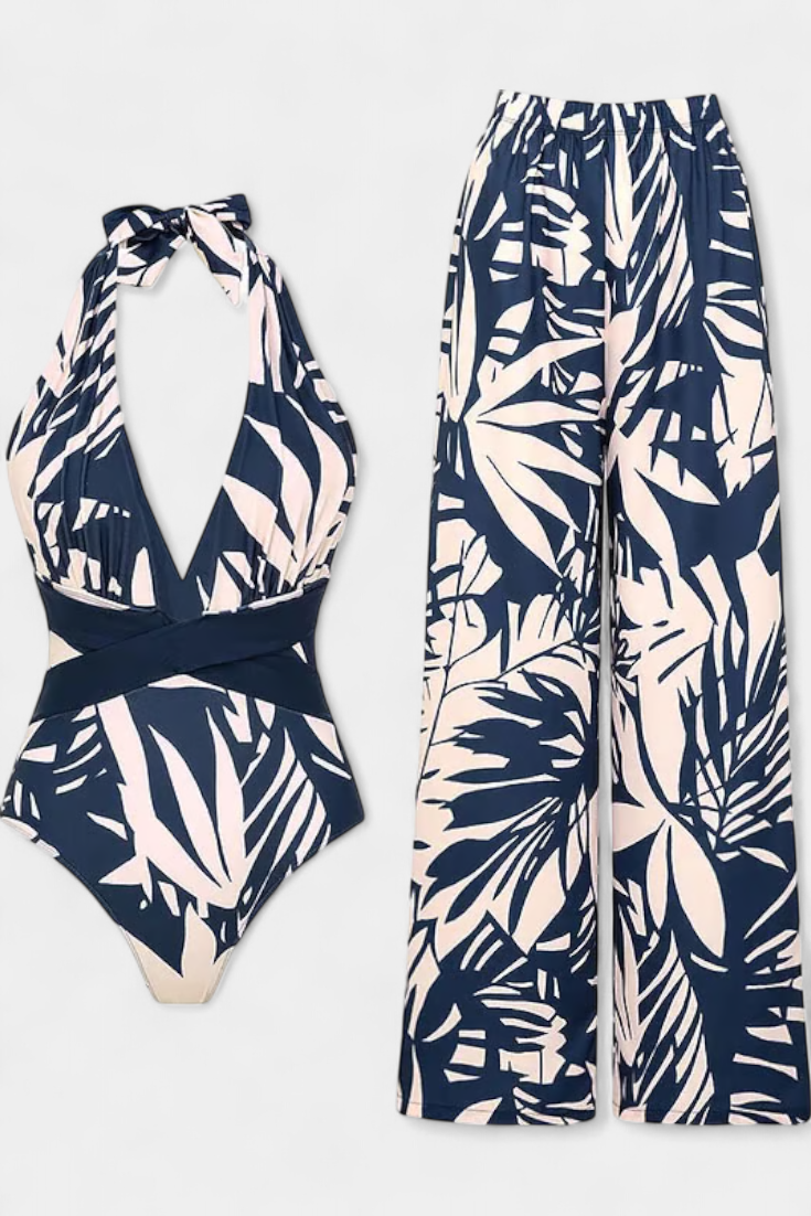 Ahria | Conjunto de Bañador Estampado con Escote en V