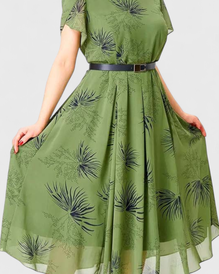 Lupita Vestido Midi de Chiffon Verde con Corte en A