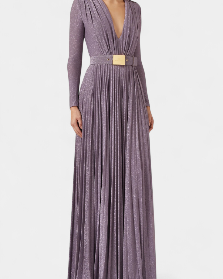 Raisa Vestido Largo Plisado con Escote Profundo