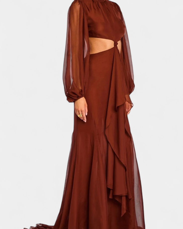 Delanie Vestido Maxi con Cutout y Volantes Dramáticos