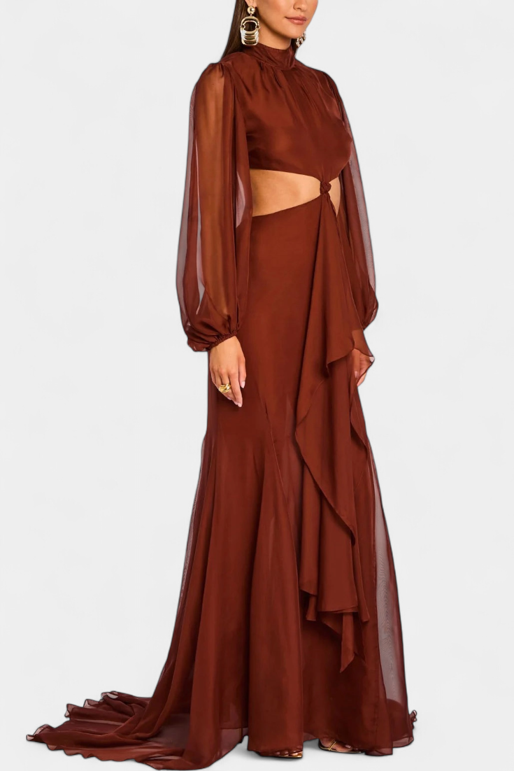 Delanie Vestido Maxi con Cutout y Volantes Dramáticos