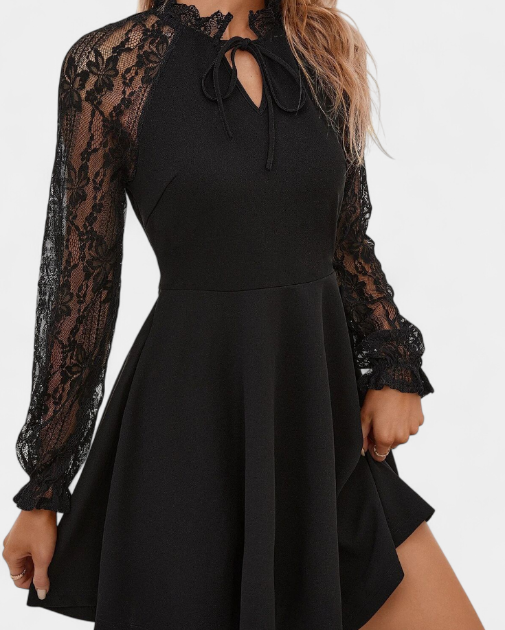 Jasella Vestido Mini de Encaje Floral con Mangas Largas