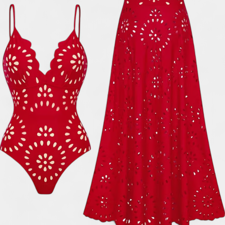 Ahria | Swimsuit con Falda y Detalle Floral Calado