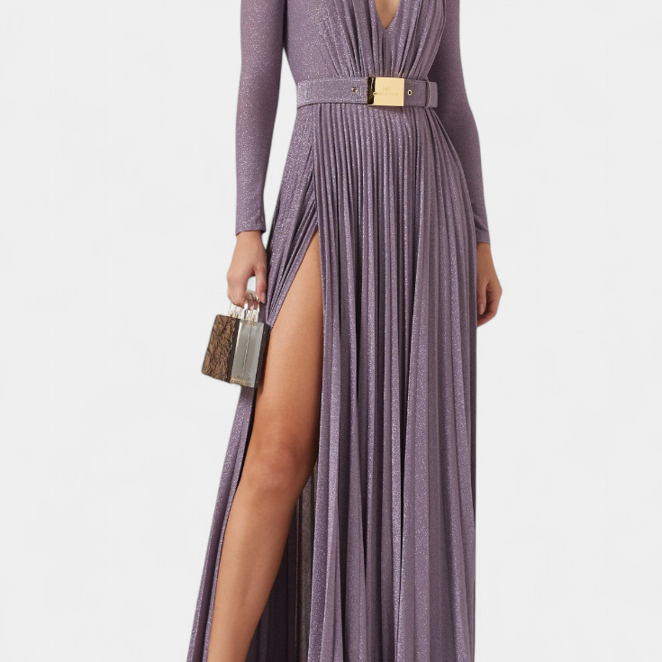 Raisa Vestido Largo Plisado con Escote Profundo