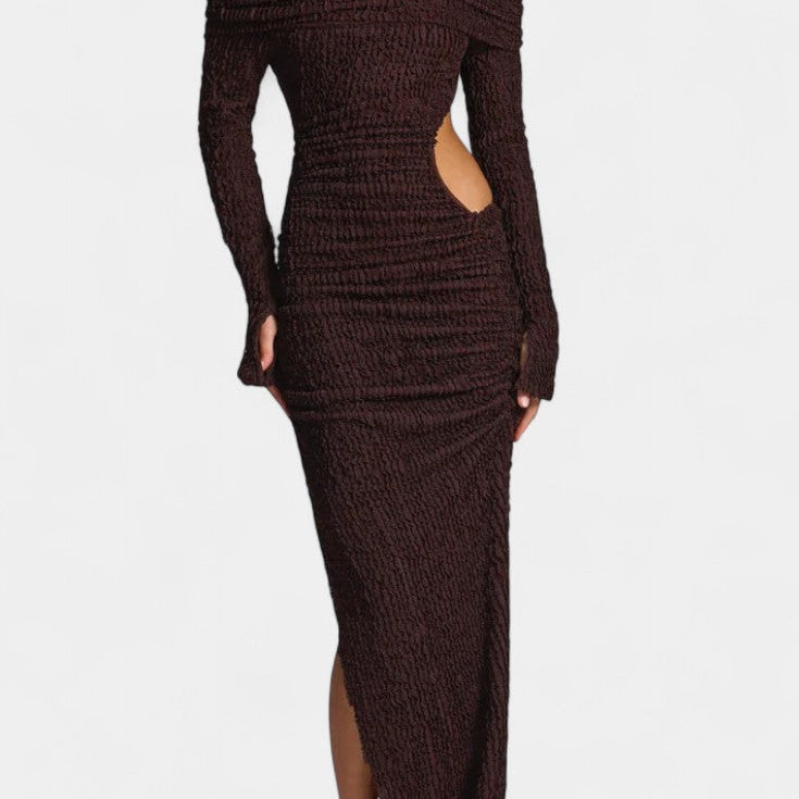 Fiammetta Vestido Maxi Ruchado con Corte y Abertura Alta