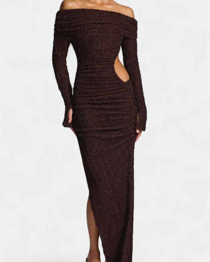 Fiammetta Vestido Maxi Ruchado con Corte y Abertura Alta
