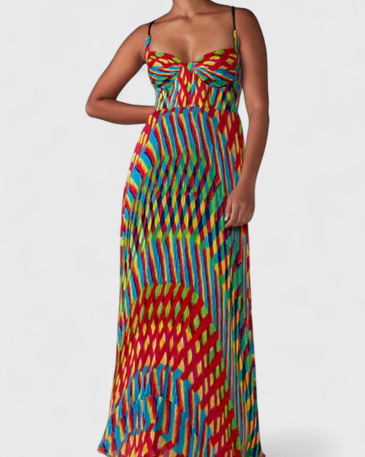 Janis Vestido Maxi con Estampado Artístico y Escote Halter Sweetheart