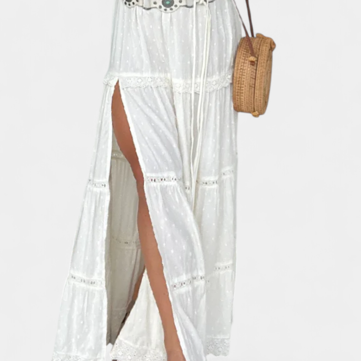 Dola Falda Maxi Boho con Encaje y Abertura Frontal