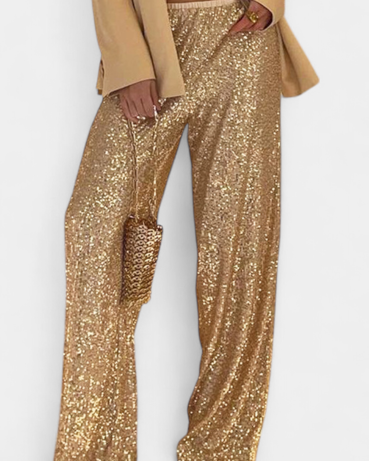 Elva | Pantalones de Lentejuelas de Cintura Alta y Corte Holgado