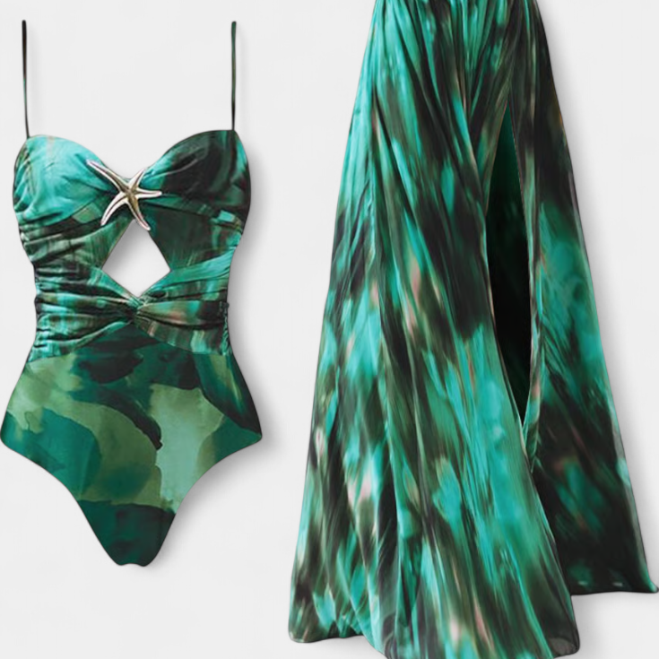 Ahriamei | Conjunto de Baño con Falda Acampanada y Estampado Estrella de Mar