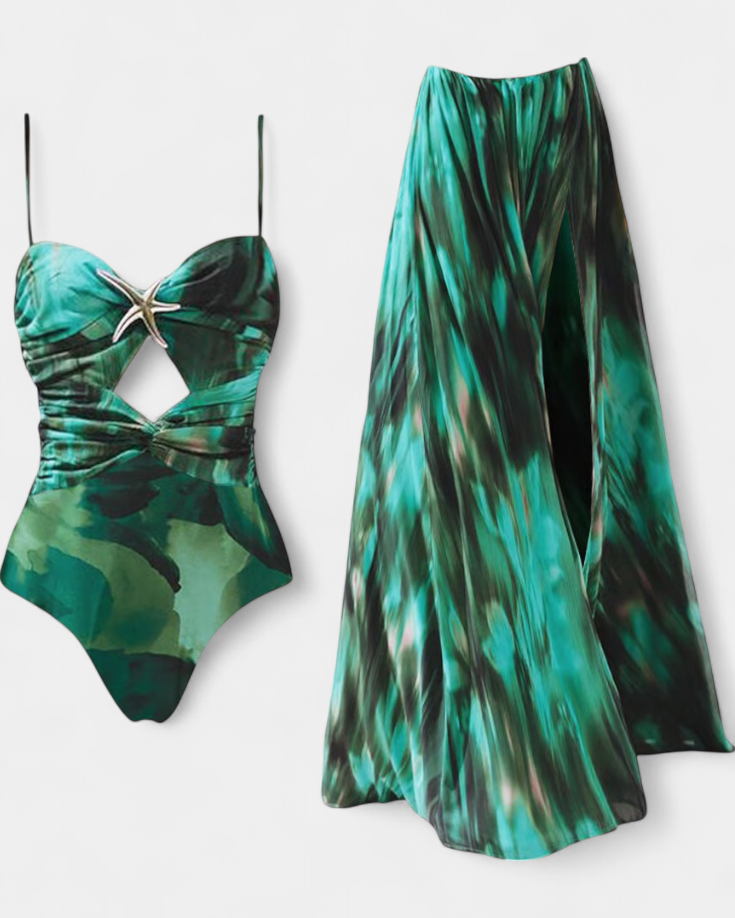 Ahriamei | Conjunto de Baño con Falda Acampanada y Estampado Estrella de Mar