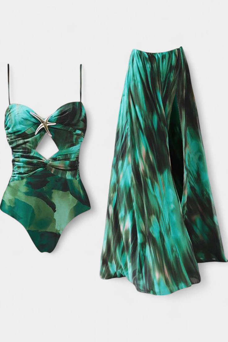 Ahriamei | Conjunto de Baño con Falda Acampanada y Estampado Estrella de Mar