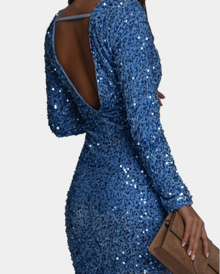 Adèle Vestido Largo de Fiesta con Espalda Descubierta y Brillo Invernal
