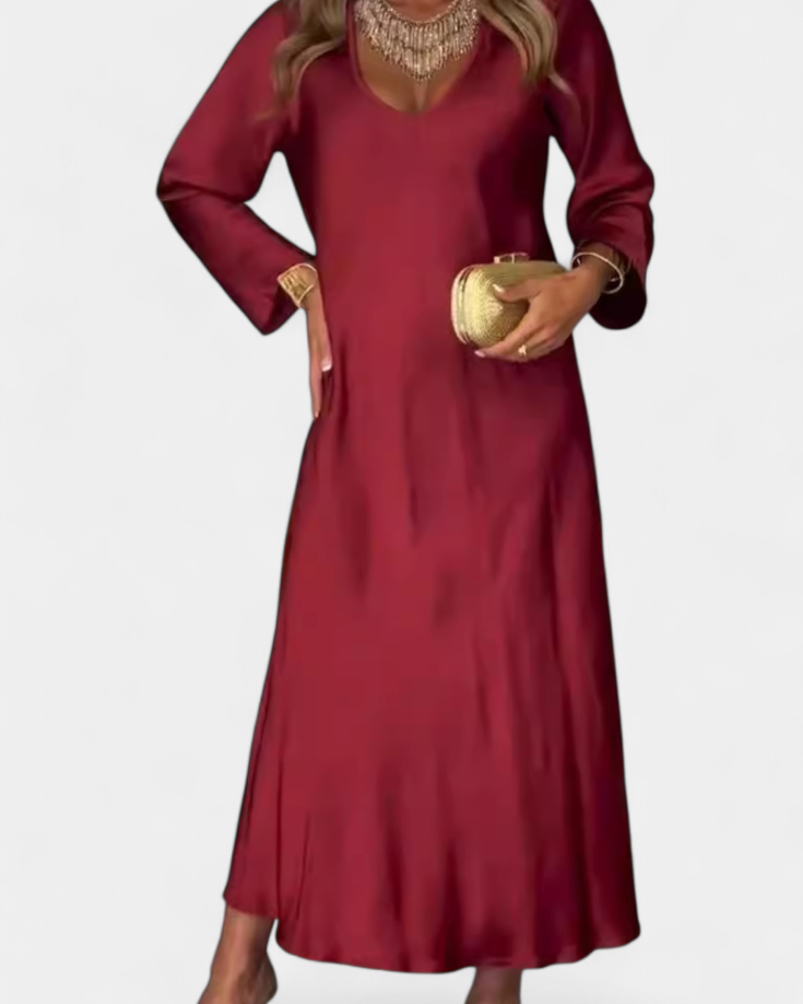 Riva Vestido Fluido con Escote en V y Mangas Largas