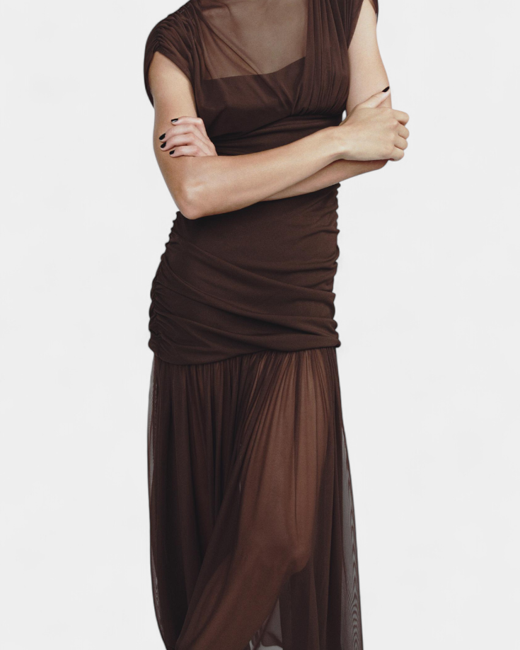 Noelia Vestido Bodycon de Malla Plisada