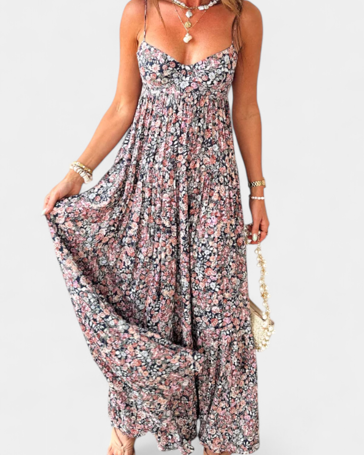 Reyna Vestido Maxi Floral con Espalda Abierta