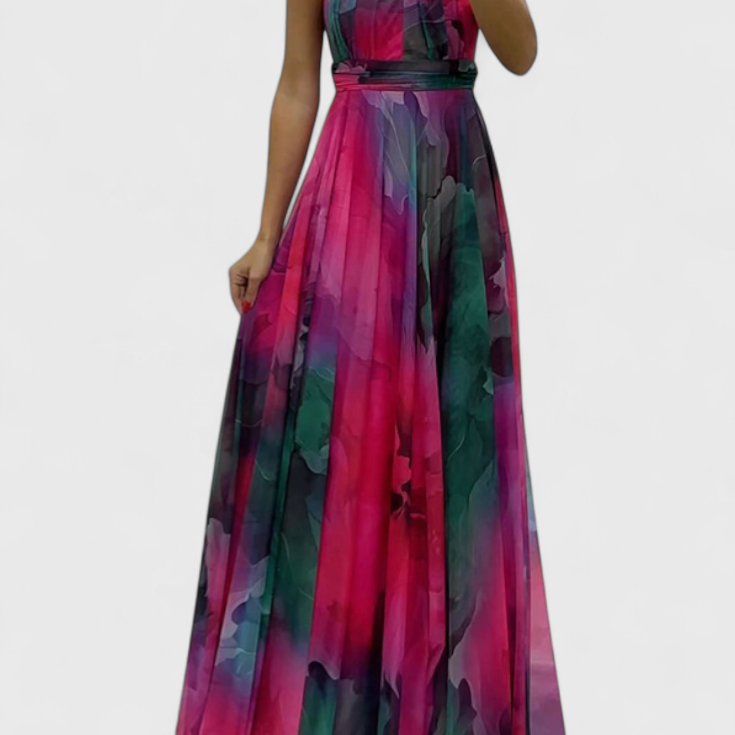 Caprice | Vestido Maxi de Gasa con Estampado Floral y Cuello Halter