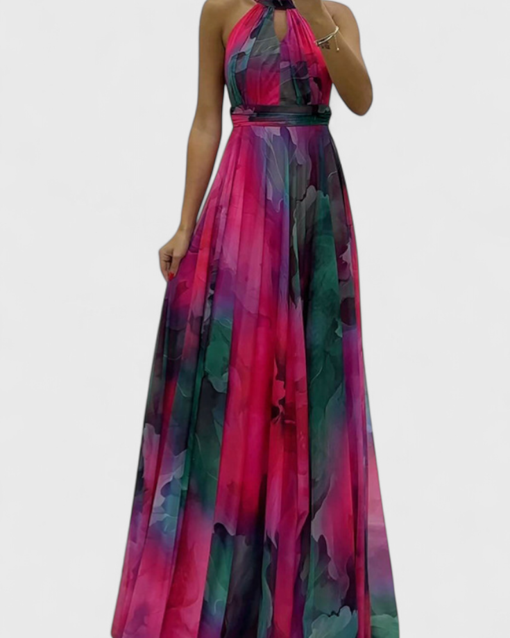Caprice | Vestido Maxi de Gasa con Estampado Floral y Cuello Halter