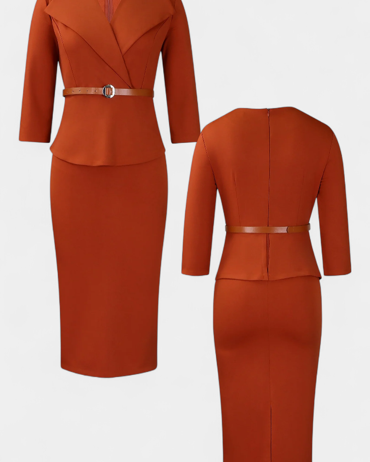 Palamos Vestido Midi Ajustado con Cinturón