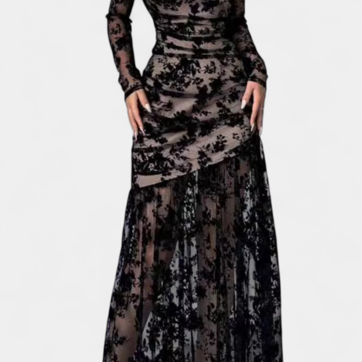 Alvana Vestido Largo Floral de Cuello Redondo