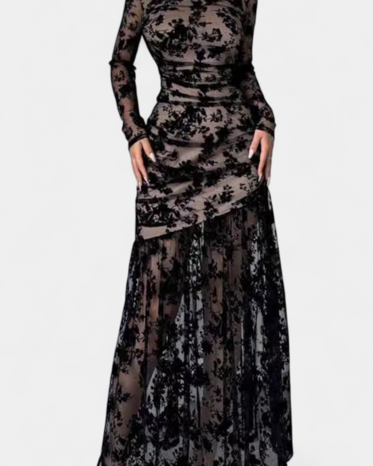 Alvana Vestido Largo Floral de Cuello Redondo