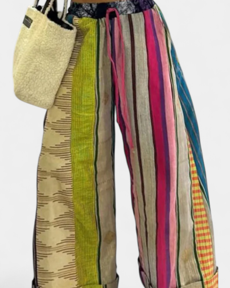 Claudine | Pantalones Casual de Pierna Ancha con Estampado a Rayas