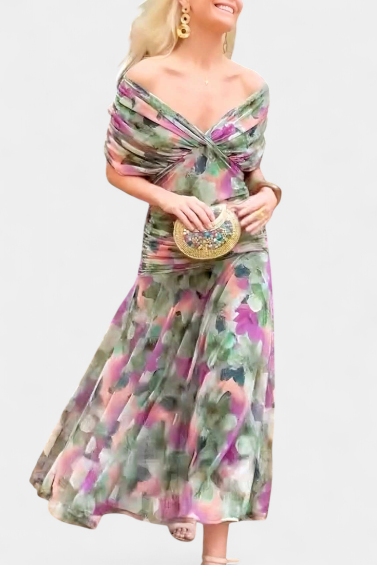 Vestido Largo Floral con Escote en V y Elegancia Romántica