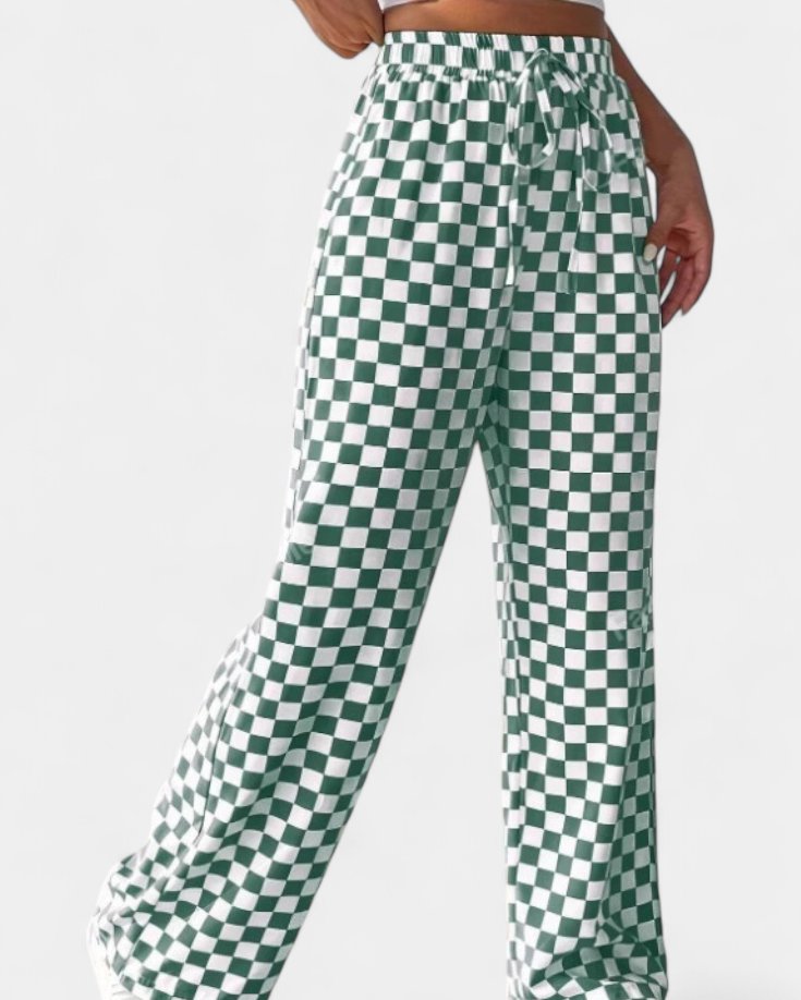 Hilaria | Pantalones de Pierna Ancha con Estampado a Cuadros