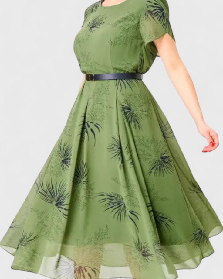 Lupita Vestido Midi de Chiffon Verde con Corte en A
