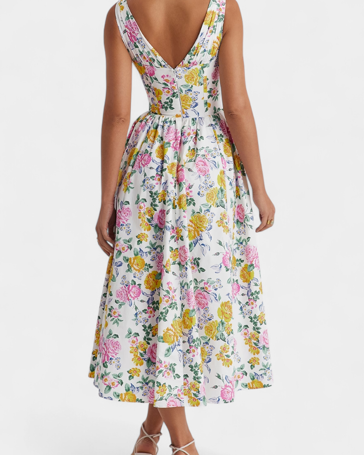 Margie Vestido Midi de Escote en V y Estampado Floral Romántico