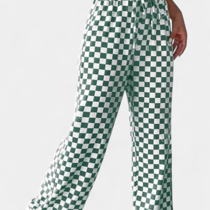 Hilaria Pantalones de Pierna Ancha con Estampado a Cuadros