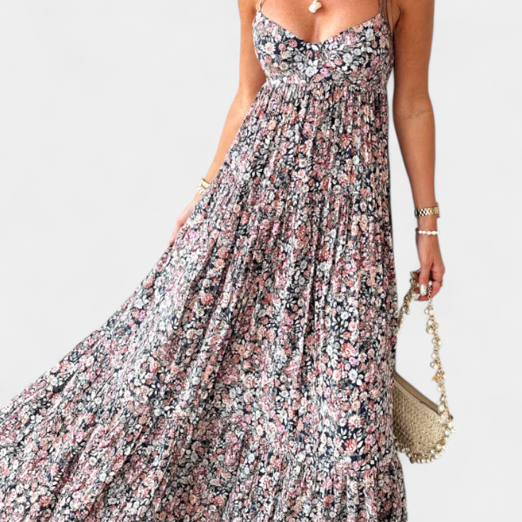 Reyna Vestido Maxi Floral con Espalda Abierta