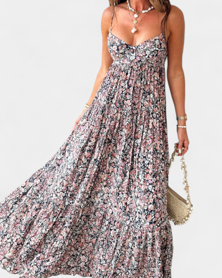 Reyna Vestido Maxi Floral con Espalda Abierta