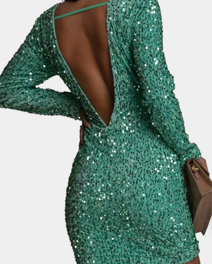 Adèle Vestido Largo de Fiesta con Espalda Descubierta y Brillo Invernal