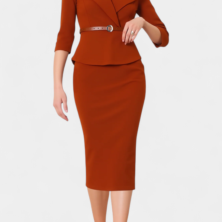 Palamos Vestido Midi Ajustado con Cinturón