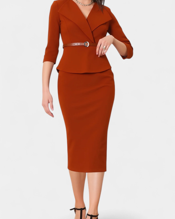 Palamos Vestido Midi Ajustado con Cinturón