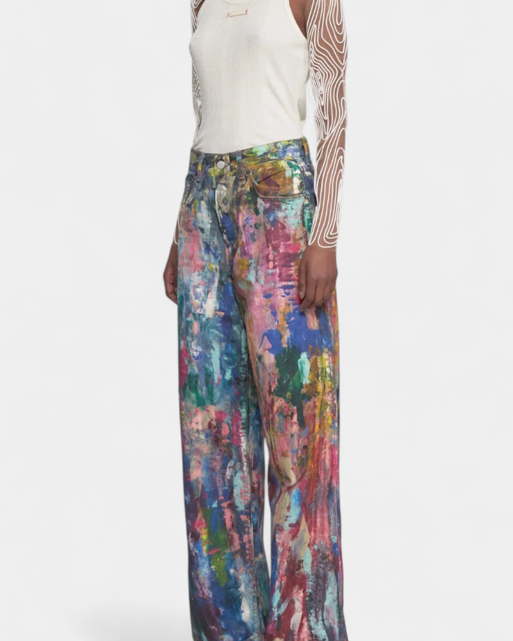 Rana | Pantalones Vaqueros de Pierna Ancha con Estampado Artístico